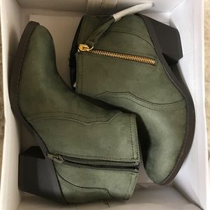 Green suede booties